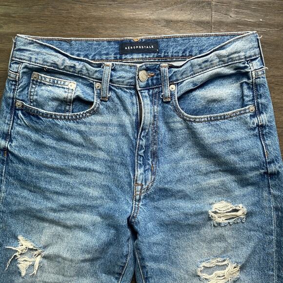 AEROPOSTALE Low Rise Skater Straight Leg Jean Womens Sz 4 Blue Distressed Y2K - Picture 2 of 9